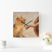 猫のサルカによるアダムの創造 猫の面白ミームアート スクエア壁時計 (ホーム)