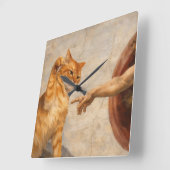 猫のサルカによるアダムの創造 猫の面白ミームアート スクエア壁時計 (傾斜)