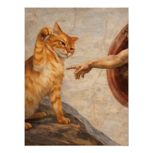 猫のサルカによるアダムの創造 猫の面白ミームアート ポスター (正面)