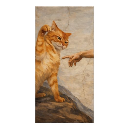 猫のサルカによるアダムの創造 猫の面白画像 ポスター (正面)