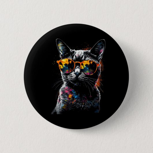 猫のサングル - ペットの動物アート 猫 缶バッジ (正面)
