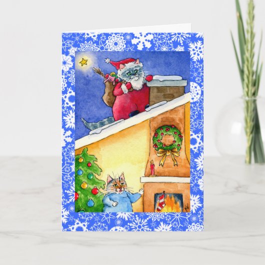 猫のサンタのクリスマスまたは休日カード シーズンカード (正面)