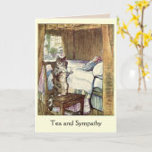 猫のサービングの茶および悔やみや弔慰 カード (黄色い花)