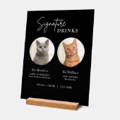 猫のシグニ結婚チャードリンクカクテルバーブラック アクリルサイン (傾斜)