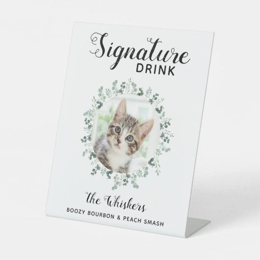 猫のシグニ結婚ー・ドリンク写真カクテルバー 台座サイン (正面)
