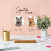 猫のシグニ結婚ー・ドリンク・カクテル・バーフロステッド アクリルサイン (ウェディング)