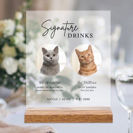 猫のシグニ結婚ー・ドリンク・カクテル・バーフロステッド アクリルサイン