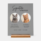 猫のシグニ結婚ー・ドリンク・カクテル・バーフロステッド アクリルサイン (正面)