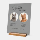 猫のシグニ結婚ー・ドリンク・カクテル・バーフロステッド アクリルサイン (傾斜)