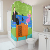 猫のシャワー・カーテンが付いているレトロのカップル シャワーカーテン (インサイチュ)