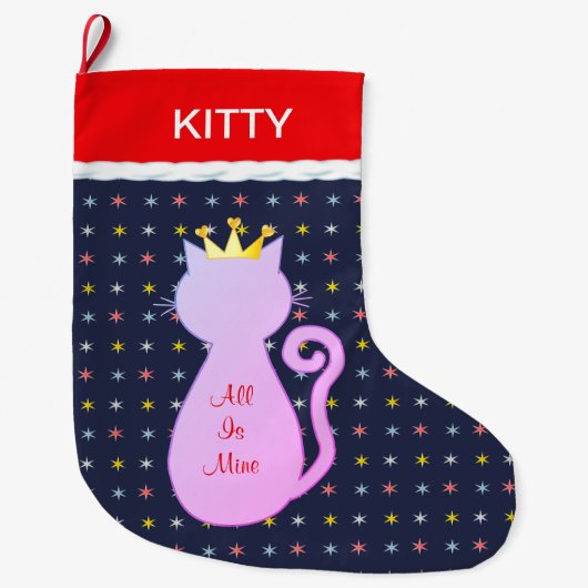 猫のシルエットが美しい ラージクリスマスストッキング (正面)