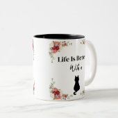 猫のシルエットで人生はフローラ ツートーンマグカップ (正面右)