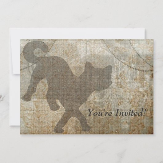 猫のシルエットのフランスのなシャンデリアの大人のパーティー 招待状 (正面)