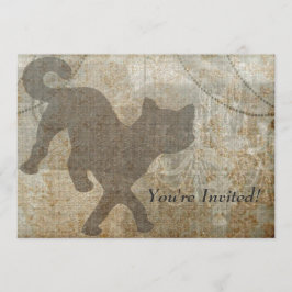 猫のシルエットのフランスのなシャンデリアの大人のパーティー 招待状