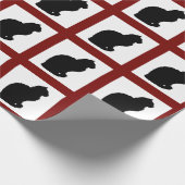 猫のシルエットの包装紙の赤のボーダー ラッピングペーパー (角)