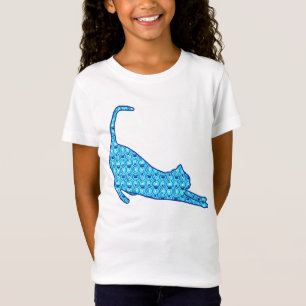 猫のシルエットを青い蓮の形にストレッチ Tシャツ