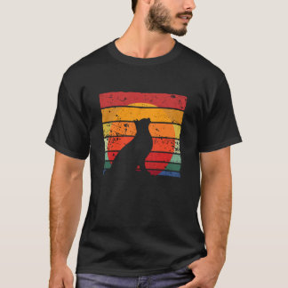 猫のシルエット ディストレス加工 レトロな夕焼けデザイン Tシャツ