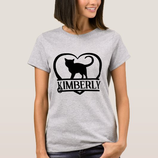 猫のシルエット ハート スプリットモノグラム Tシャツ (正面)