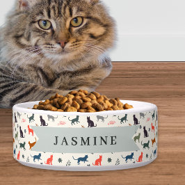 猫のシルエット パターン レトロ ペットの名前入り ボウル