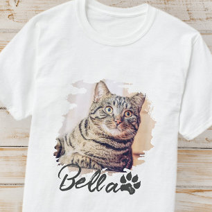 猫のシンプルタイポグラフィモダン名と写真 Tシャツ