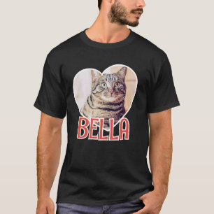 猫のシンプルハートモダン名と写真 Tシャツ