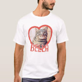 猫のシンプルハートモダン名と写真 Tシャツ (正面)