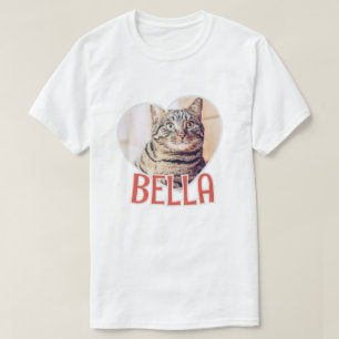 猫のシンプルハートモダン名と写真 Tシャツ