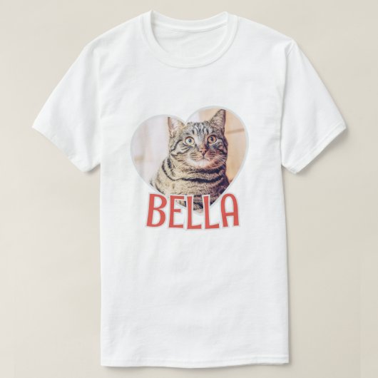 猫のシンプルハートモダン名と写真 Tシャツ (デザイン正面)