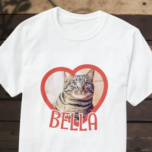 猫のシンプルハートモダン名と写真 Tシャツ