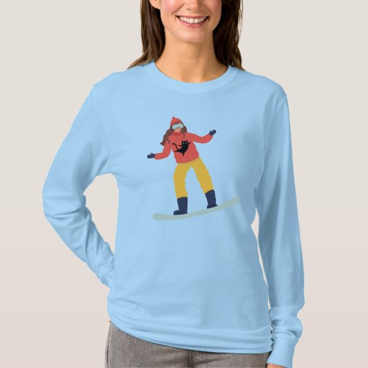 猫のジャケットを着たスノーボーダー Tシャツ (正面)