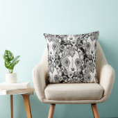 猫のスカルのダマスク織の白黒 クッション (椅子)