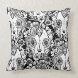 猫のスカルのダマスク織の白黒 クッション