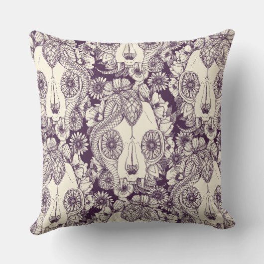 猫のスカルのダマスク織の紫色 クッション (裏面)
