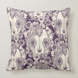 猫のスカルのダマスク織の紫色 クッション