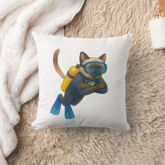 猫のスキューバダイバーが海でダイビングする クッション (ブランケット)