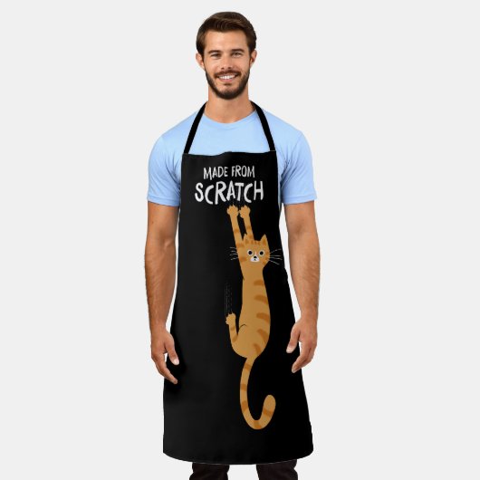 猫のスクラッチから作おもしろいったオぶら下がったレンジ エプロン (着用した状態)