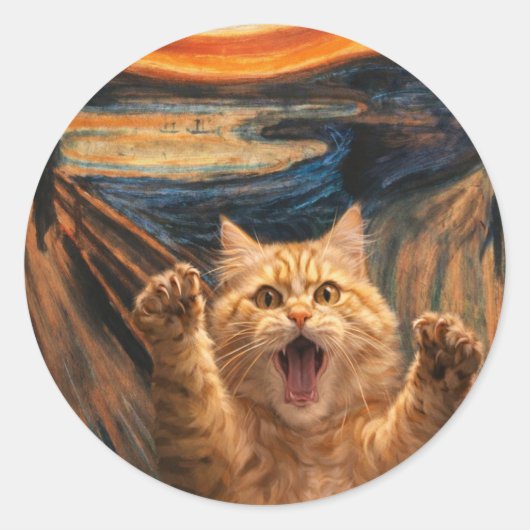 猫のスクリーム パロディーアート ラウンドシール (正面)