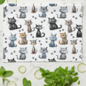 猫のスクワリング顔と肉柄 キッチンタオル (折り畳み)