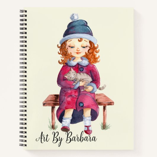 猫のスケッチを描いた少女 ノートブック (正面)