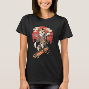 猫のスケートボード ヴィンテージ 日本の浮世絵アート Tシャツ