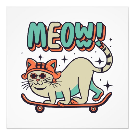 猫のスケート ミャオ フォトプリント            (正面)