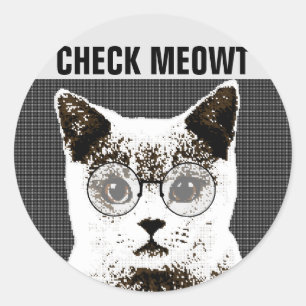 猫のステッカーおもしろいをチェック ラウンドシール
