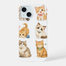 猫のステッカーパターンiPhone 15ケース