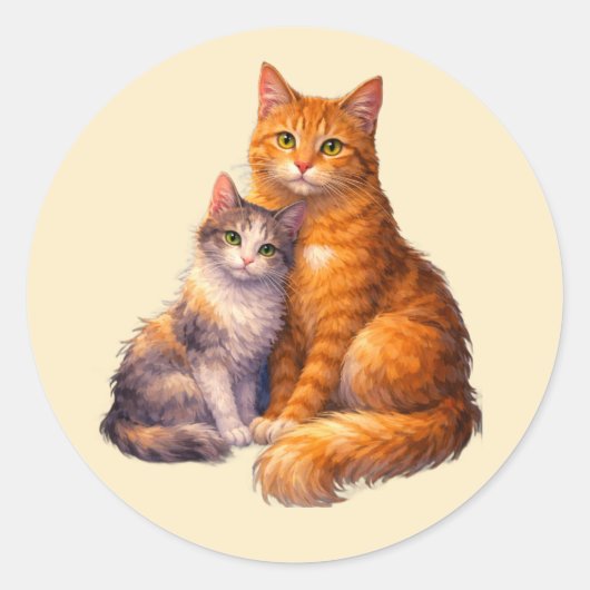 猫のステッカー2枚セット ラウンドシール (正面)