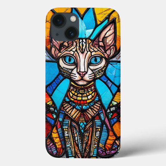 猫のステンドグラス 虹色 ユニークなデザイン Case-Mate iPhoneケース (裏面)