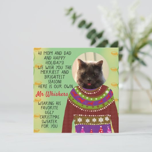 猫のスネークパーソナライズされたクリスマスフラットカード (スタンド正面)