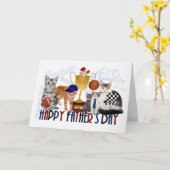 猫のスポーツのテーマの父の日カード カード (黄色い花)