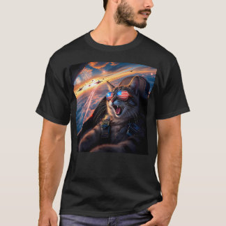 猫のセルフィージェット機 Tシャツ