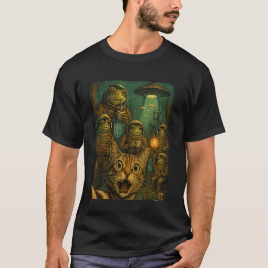 猫のセルフィー宇宙カエル評議会の銀河系両生類 Tシャツ (正面)
