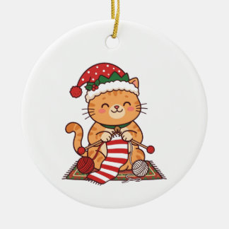 猫のセーター編みクリスマスオーナメント ギフト セラミックオーナメント